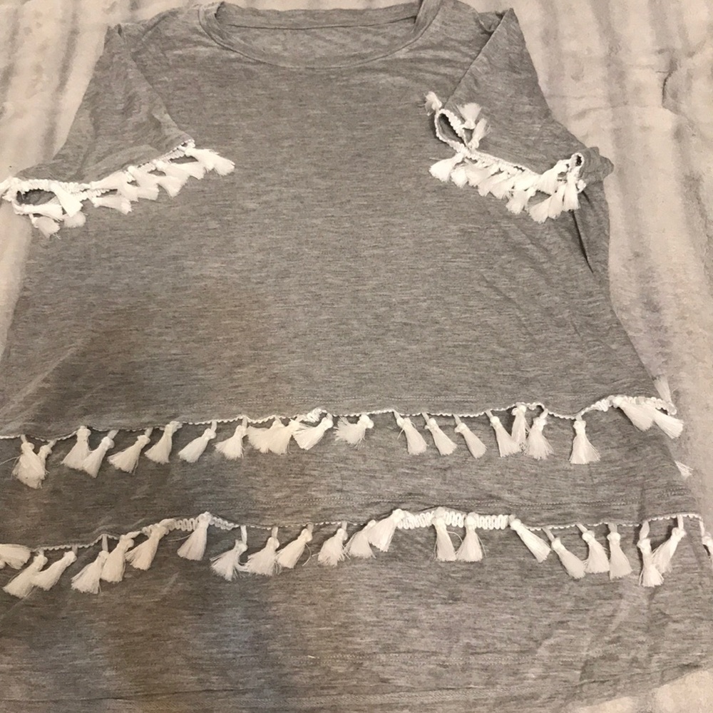 Gray and White tassel top